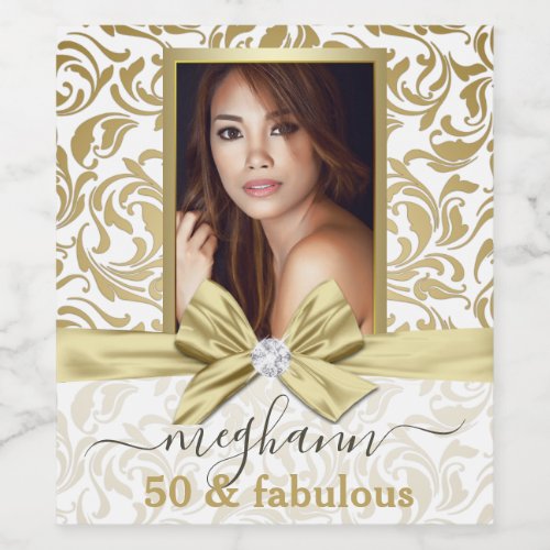 50 and Fabulous Gold White Name Birthday Party Wine Label