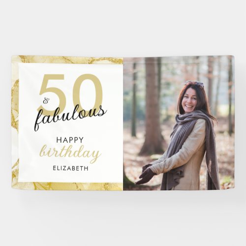 50 And Fabulous Gold White Photo Birthday Banner