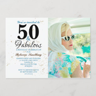 50 and Fabulous Golden Birthday Celebration Photo Invitation