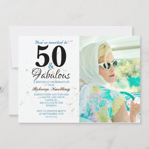 50 and Fabulous Golden Birthday Celebration Photo Invitation