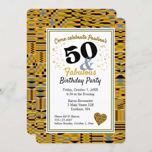 50 and Fabulous Golden Kente Birthday Party Invitation