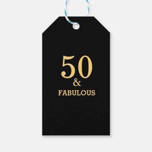 50 And Fabulous Golden Yellow Black Birthday Party Gift Tags
