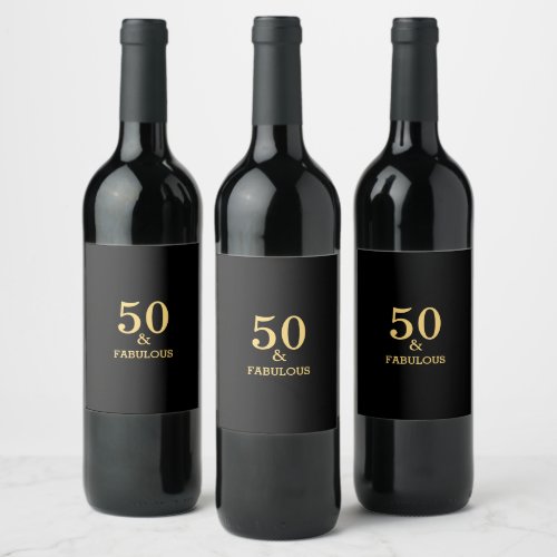50 And Fabulous Golden Yellow Black Birthday Party Wine Label