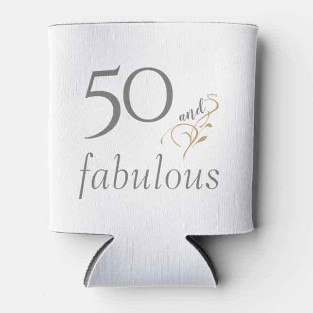50 and fabulous Gray & Gold Custom 50th Birthday Can Cooler (Front)