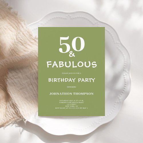 50 and Fabulous Green Birthday  Invitation Postcard