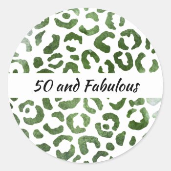 50 And Fabulous Green Cheetah Print Abstract Classic Round Sticker by angelandspot at Zazzle