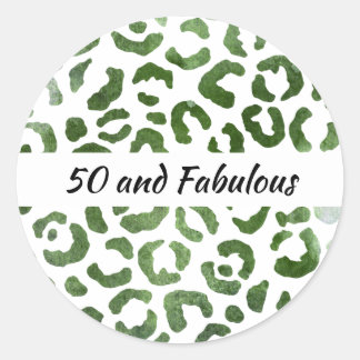 50 and Fabulous Green Cheetah Print Abstract Classic Round Sticker