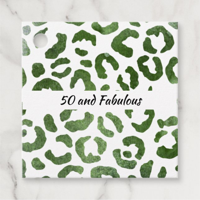 50 and Fabulous Green Cheetah Print Abstract Favor Tags (Front)