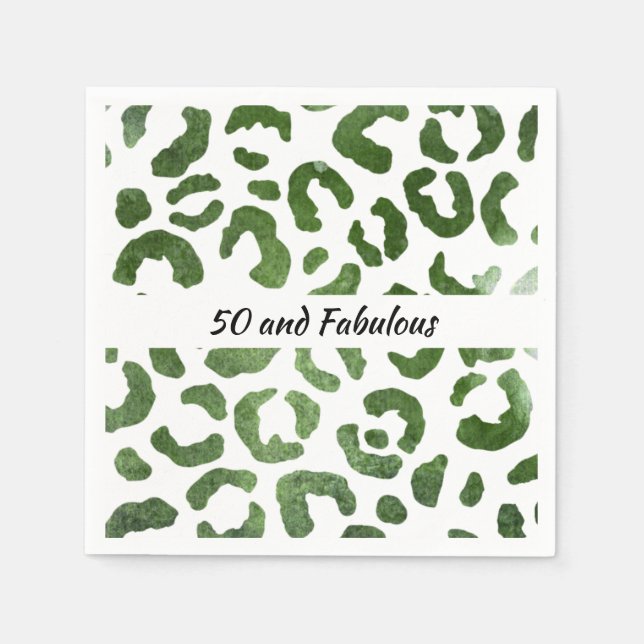 50 and Fabulous Green Cheetah Print Abstract Napkins (Front)