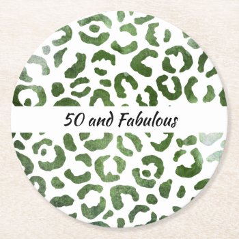 50 And Fabulous Green Cheetah Print Abstract Round Paper Coaster by angelandspot at Zazzle