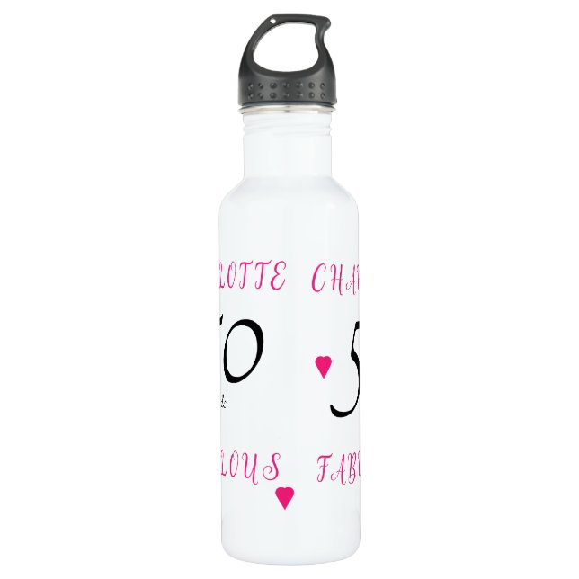 50 and fabulous hearts pink 50th Birthday  Stainless Steel Water Bottle (Front)