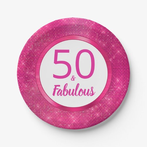 50 and Fabulous Hot Pink Glam 50th Birthday Party Paper Plates
