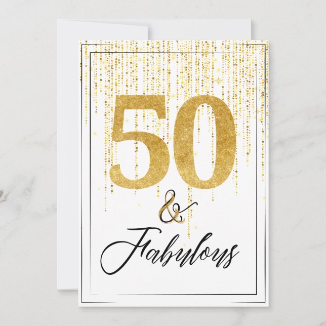 50 and Fabulous in Gold Glitter Birthday  Invitation (Front)