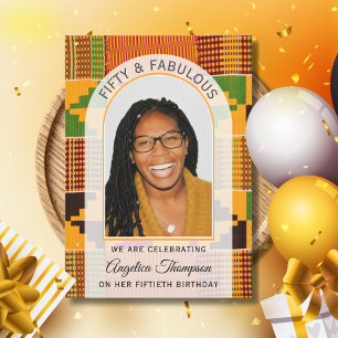 50 AND FABULOUS Kente Photo BIRTHDAY CELEBRATION Invitation