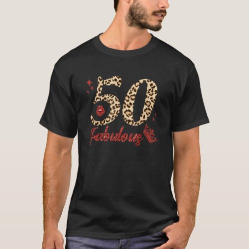 50 And Fabulous Leopard Diamond Crown Happy 50th B T_Shirt