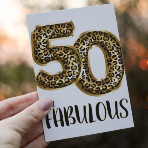 50 and Fabulous Leopard Foil Balloon Photo Invitation