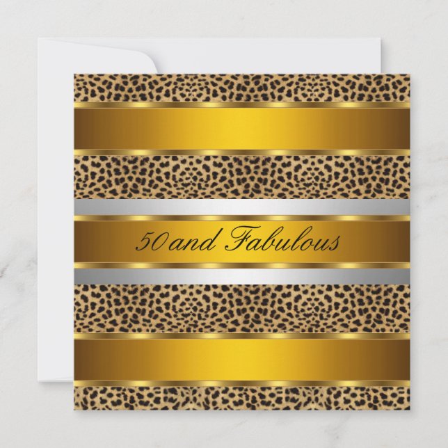 50 and fabulous Leopard Gold Party Invitation (Front)