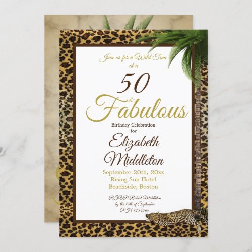 50 and Fabulous Leopard Print Palm Wild Birthday Invitation