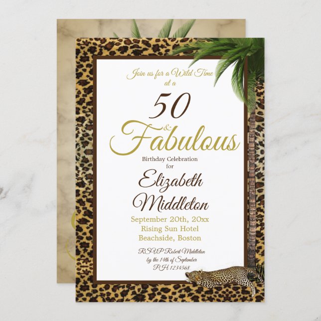 50 and Fabulous Leopard Print Palm Wild Birthday Invitation (Front/Back)