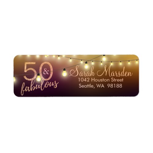 50 and Fabulous Lights Gold Black 50th Birthday Label