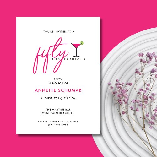 50 and Fabulous Martini Glass Birthday Party Invitation
