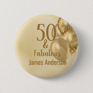 50 and Fabulous Mens Birthday Invitation Button