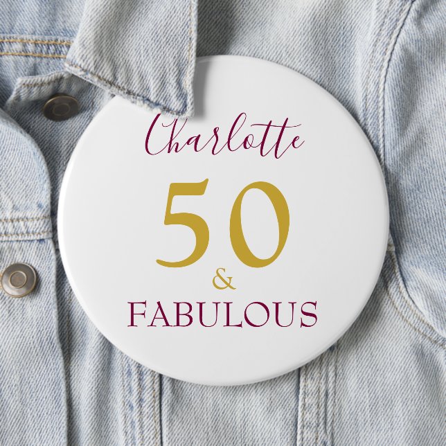 50 and Fabulous Modern 50th Birthday gold purple Button (In Situ)