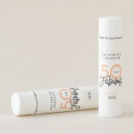 50 and Fabulous Modern 50th Birthday  Lip Balm<br><div class="desc">The words "50 and Fabulous" are elegantly showcased using trendy typography.
Feel free to adjust the colors easily through the edit menu to match your preferred scheme.
Celebrate your fiftieth birthday in style with this personalized design.</div>