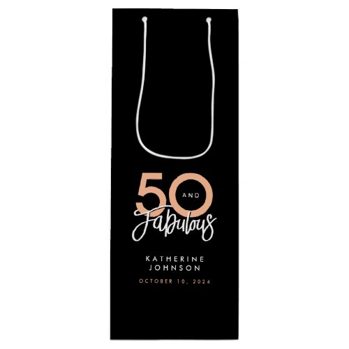 50 and Fabulous Modern 50th Birthday  Wine Gift Bag