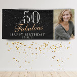 50 and Fabulous Modern Black 50th Birthday Photo Banner<br><div class="desc">50 and Fabulous Modern Black 50th Birthday Photo Banner. Great sign for the 50th birthday party with a custom photo, inspirational and funny quote 50 and fabulous. The background is black and the text is in white and golden colors. Personalize the sign with your photo, your name and the age...</div>