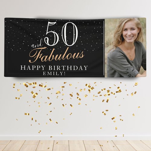 50 and Fabulous Modern Black 50th Birthday Photo Banner