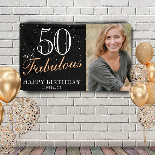 50 and Fabulous Modern Black 50th Birthday Photo Banner