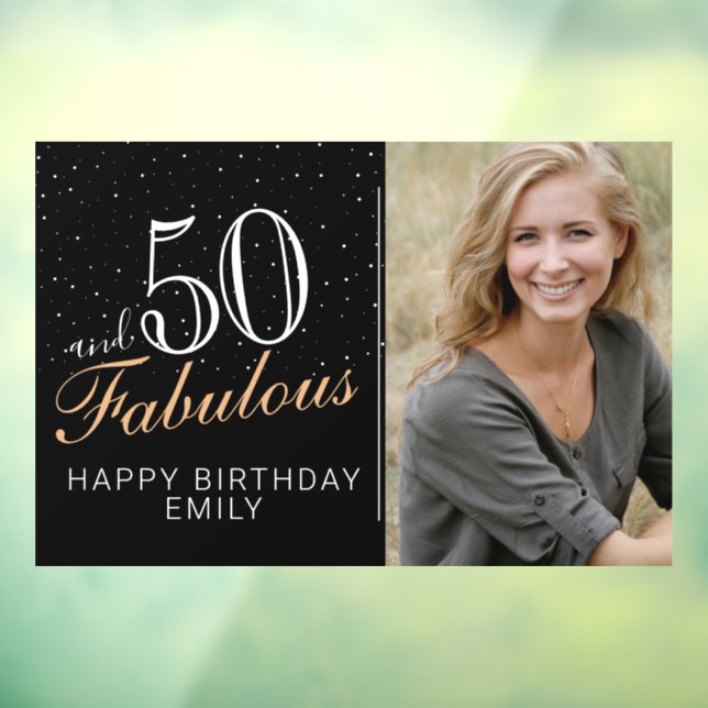 50 and Fabulous Modern Black 50th Birthday Photo Window Cling (Sheet 3)