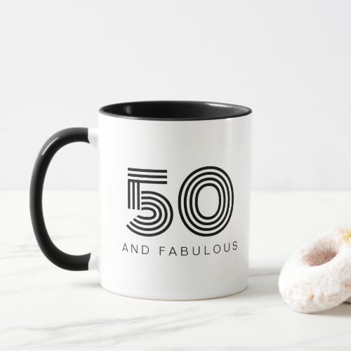 50 and Fabulous Modern Black Fiftieth Birthday  Mug