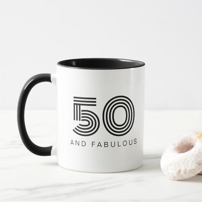 50 and Fabulous Modern Black Fiftieth Birthday  Mug (With Donut)