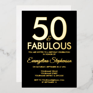 50 and Fabulous Modern Black Gold 50th Birthday Foil Invitation