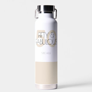 50 and fabulous Modern Brown 50th Birthday Party Water Bottle