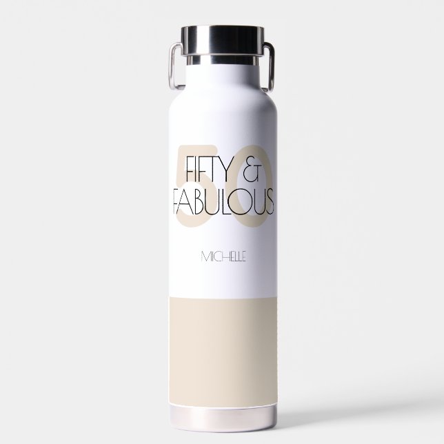 50 and fabulous Modern Brown 50th Birthday Party Water Bottle (Front)