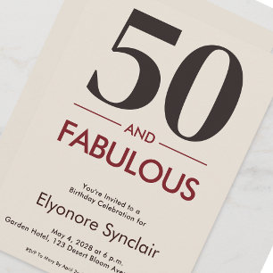 50 And Fabulous Modern Cherry Wine 50th Birthday Invitation