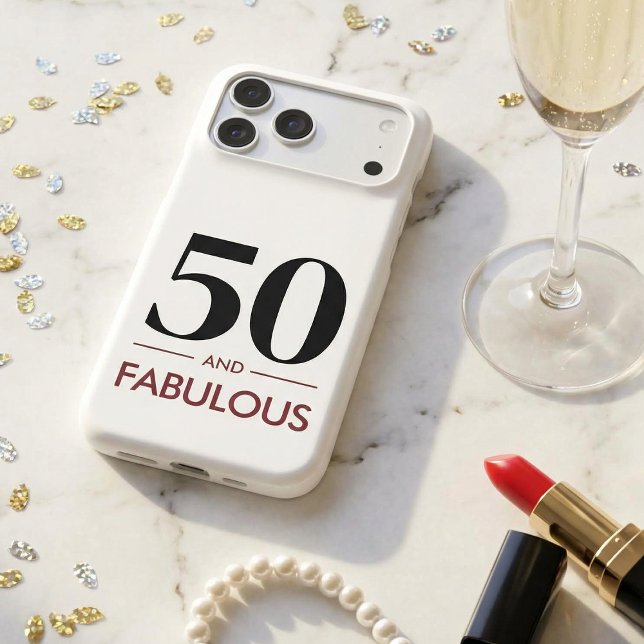 50 And Fabulous Modern Cherry Wine Birthday Saying Case-Mate iPhone Case (Creator Uploaded)