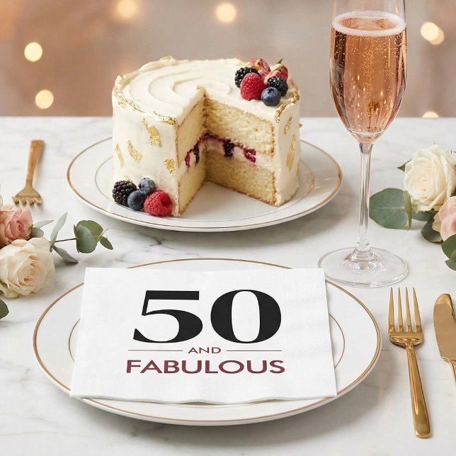 50 And Fabulous Modern Cherry Wine Birthday Saying Napkins (Creator Uploaded)