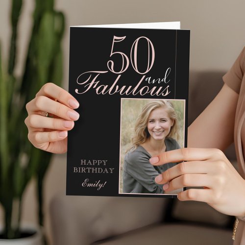 50 and Fabulous Modern Elegant Birthday Photo Card