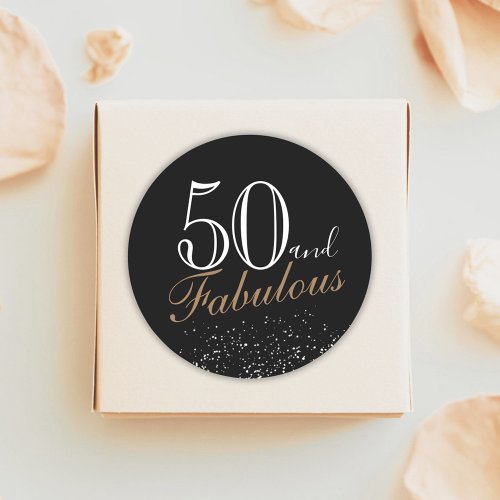 50 and Fabulous Modern Elegant Black Birthday Classic Round Sticker
