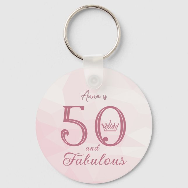 50 and Fabulous Modern Elegant Rose Gold Classic R Keychain (Front)