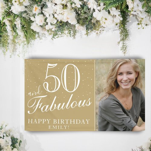 50 and Fabulous Modern Golden 50th Birthday Photo Banner