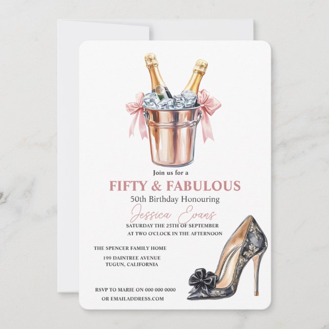 50 and fabulous Modern High Heels 50th birthday  Invitation (Front)