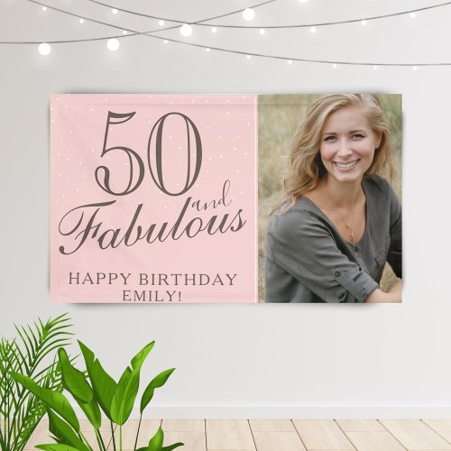 50 and Fabulous Modern Pink 50th Birthday Photo Banner