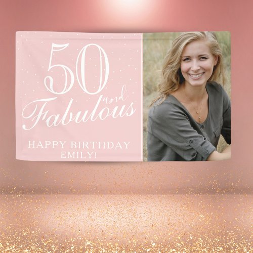 50 and Fabulous Modern Pink 50th Birthday Photo Banner