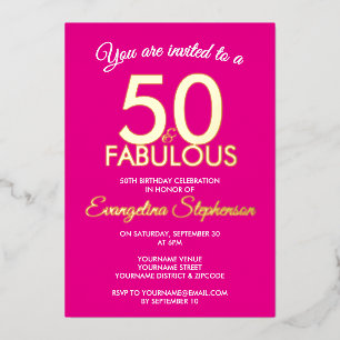 50 and Fabulous Modern Pink Gold 50th Birthday Foil Invitation