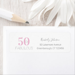 50 and Fabulous Modern Pink Gray Birthday Label